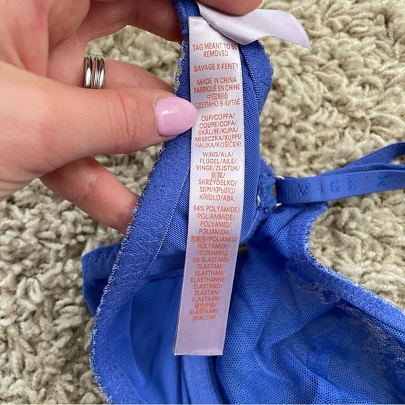 Savage X Fenty Flocked Logo Unlined Bra Blue Cyber Cafe 34B - Picture 11 of 12